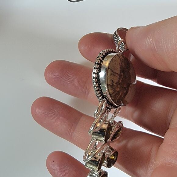 Picture Jasper Pendant – With Smoky Quartz Accent + 20" Silver Snake Chain - Picture 4 of 10
